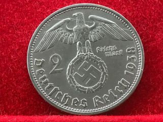 2 Reichsmark 1938 D With Nazi Coin Swastika Silver Brilliant - - Rare - - -