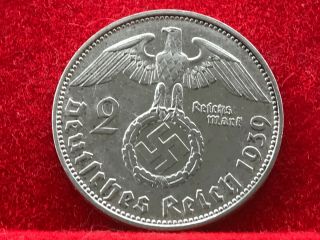 2 Reichsmark 1939 J With Nazi Coin Swastika Silver Brilliant - - Rare - - -