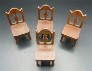 4 Vintage Strombecker Playthings Walnut Wood Chairs Dollhouse Miniature