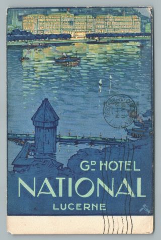 Grand Hotel National Lucerne Switzerland—poster Art - Style—antique Swiss 1930