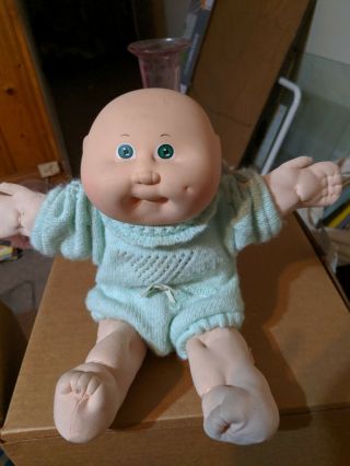 Vintage Coleco Cabbage Patch Kids Bald Baby Doll Green Eyes One Dimple 1985