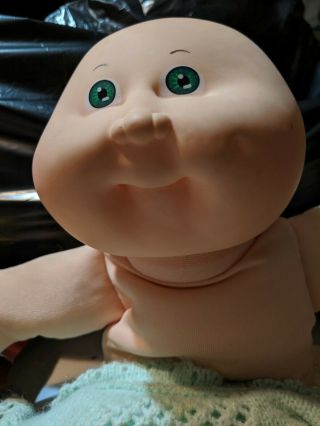 VINTAGE COLECO CABBAGE PATCH KIDS Bald BABY DOLL Green EYES ONE DIMPLE 1985 2