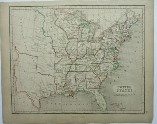 Antique Map Of The United States Of America By William & Robert Chambers 1845