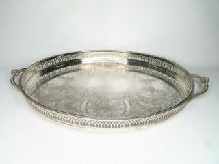 Vintage Silver Plated Oval Gallery Drinks Tray 16 " With Handles By Cavalier