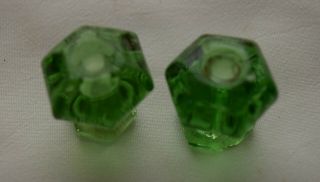 2 Vintage Green Glass Knobs,  1 