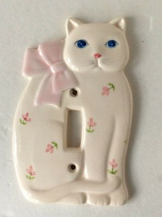 Vintage Takahashi Ceramic White Cat Light Switch Plate Cover