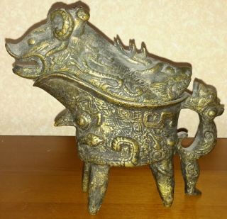 Vintage Japanese Incense Burner Bronze Dog Or Dragon Aged Effect