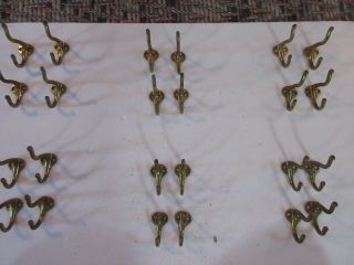 4 Vintage Double Brass Plated Wall Hooks Barn Closet Garage Pantry Porch Shed