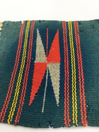 Antique Woven Dollhouse Miniature Rug Blue Red Yellow w/ Fringe Wool 2