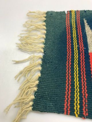 Antique Woven Dollhouse Miniature Rug Blue Red Yellow w/ Fringe Wool 3