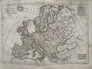1780 Europe Hand Coloured Map By Rigobert Bonne Over 235 Years Old