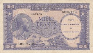 1000 Francs Fine Banknote From Congo Monetary Council 1962 Pick - 2 Rare