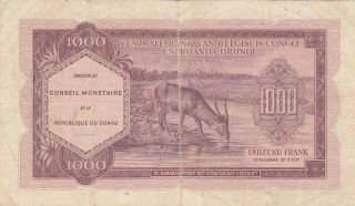 1000 FRANCS FINE BANKNOTE FROM CONGO MONETARY COUNCIL 1962 PICK - 2 RARE 2