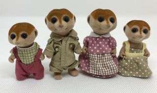 Sylvanian Families - Spotter Meerkat Family X 4 Figures In Clothing Gc