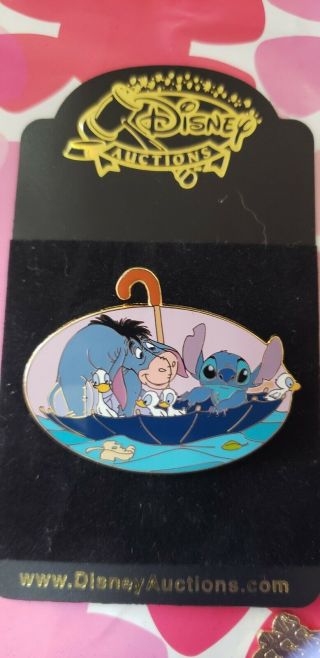 Disney Pin Rare Limited Edition 1000 Winnie The Pooh Eeyore And Stitch Umbrella