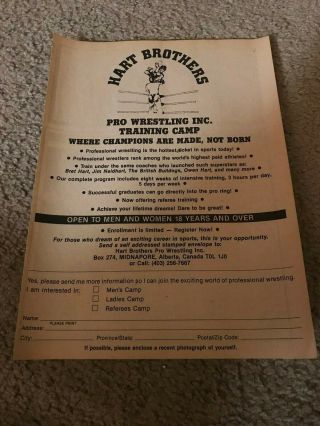 Vintage 1980s Stu " Hart Brothers " Wrestling Camp Print Ad Bret Hit Man Rare