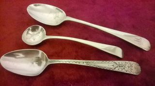 Antique Sterling Silver Salt Spoon Walker & Hall Teaspoon & Bright Cut Tea Spoon