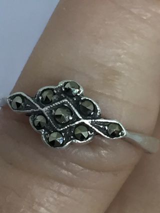 Antique Vintage True Art Deco 1930s Sterling Silver Marcasite Ring Size O