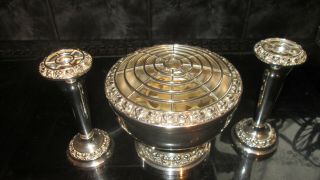Vintage Ianthe Silver Plate Rose Bowl And 2 X Posy Vase Vgc Complete