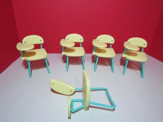 Vintage 1990 Mattel Barbie School Desk Chairs - - Aqua / Ivory Set Of 4