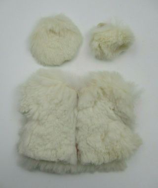 Vintage Tagged Vogue Dolls - Ginny - White Rabbit Fur Coat W/ Hat & Muff
