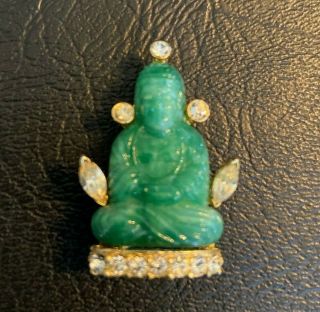 Antique Vintage Signed Hattie Carnegie Seated Faux Jade Buddha Pin/brooch