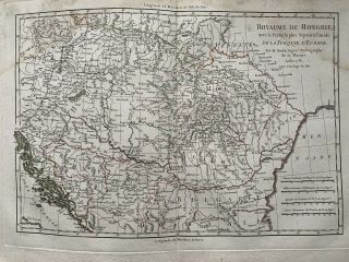 1781 Hungary Hand Coloured Map By Rigobert Bonne 238 Years Old