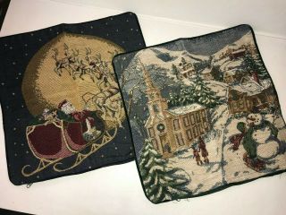 Set Of 2 Vintage Tapestry Christmas Pillow Covers 16 " X 16 "