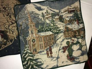 Set of 2 Vintage Tapestry Christmas Pillow Covers 16 