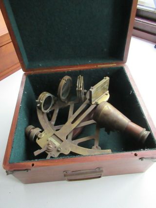 Antique Collectible Nautical Brass German Marine Sextant W/ Wooden Box