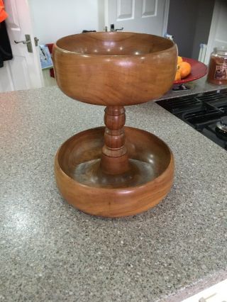 Vintage Mid Century Turned Teak Wood Wooden Fruit Nut Bowl Great For Christmas