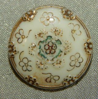 Antique Victorian Glass Button Flowers White Gold Green 1000 - A