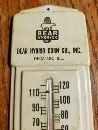 Rare Vintage 1950s Bear Hybrids Corn Decatur Il Thermometer Sign Farm Gas Oil