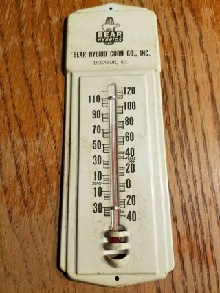 Rare Vintage 1950s BEAR Hybrids Corn Decatur IL Thermometer Sign Farm Gas Oil 3
