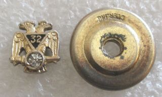 Antique Masonic Scottish Rite 32nd Degree Sterling Lapel Pin - Mason 32 Screw Back
