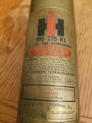 Rare 1930s Ih International Harvester Brass Fire Extinguisher Farm Old Sign Oil