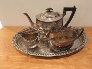 Vintage Sheffield Silver Plated 4 Piece Tea - Set And Tray