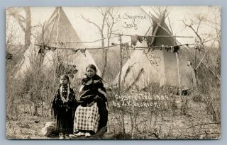Cheyenne American Indian 1909 Antique Real Photo Postcard Rppc By J.  V.  Dedrick