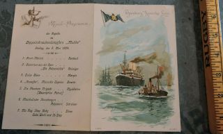 Rare 1904 Menu & Concert Program Hamburg Amerika Line Ocean Liner Steamship