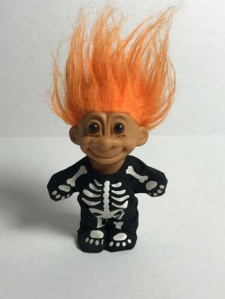 Vintage Russ Troll Dolls 5” Orange Hair Skeleton Costume Halloween Vtg