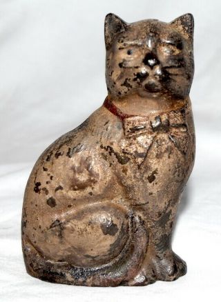 Antique Hubley Seated Cat With Bowtie Cast Iron Coin Bank