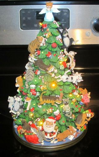 Rare Danbury Comical Cats Christmas Tree 14 " Lights Up Gary Patterson