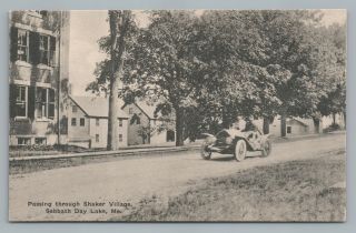 Early Car “passing Through” Sabbathday Lake Shaker Village—antique Poland Maine