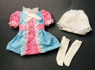 Vintage Tagged Vogue Ginny Doll Dress Pink Blue Polka Dots Socks Panties 1980s