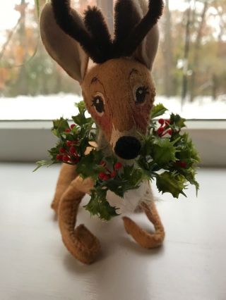 1965 Annalee Mobilitee Dolls Reindeer W Wreath Vintage Christmas