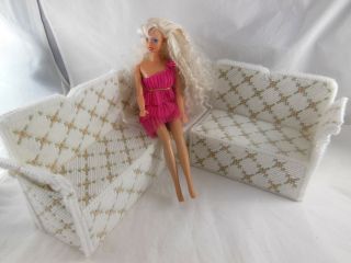 Handcrafted Sofa For Barbie Sized Dolls Plastic Canvas & Yarn 3 Piece Sectional
