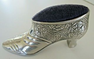 Large Novelty Silver Plated Metal Shoe Pin Cushion