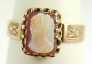 Antique 10k Yellow Gold Carved Cameo Ring 2.  7 Grams Size 7
