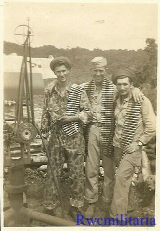 Rare Us Soldiers (one In Camo Jumpsuit) W/ Ammo Belts Posed; Pacific