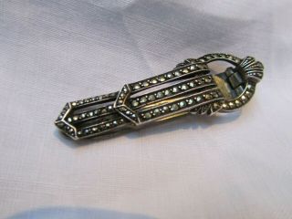 Antique Art Deco French Silver & Marcasite Dress Clip Brooch 1930 